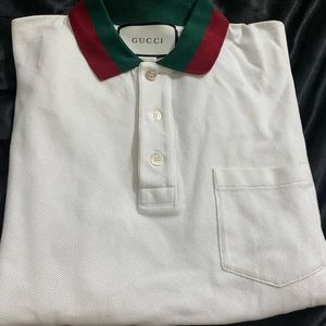 Gucci Cotton Polo with Web Collar - White